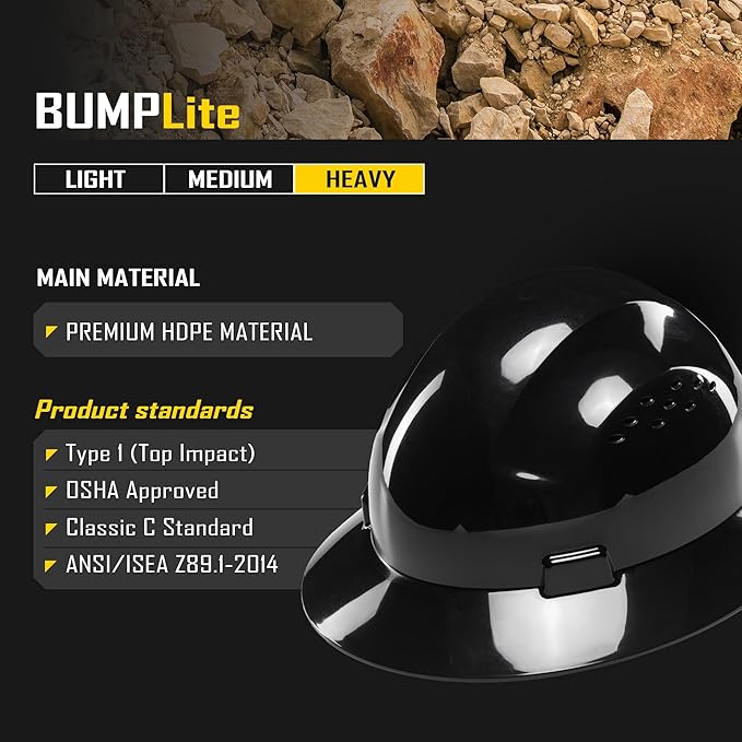 COOLJOB Full Brim Hard Hat, OSHA Construction Work Approved, HDPE Safety Helmet with 4 Point Adjustable Ratchet Suspension, Class E, G & C