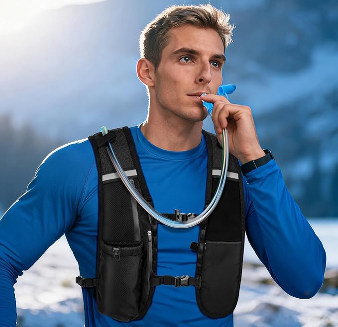 Hydration Backpack with 2L Water Bladder, Lightweight Running Vest for Women Men, Adjustable Straps, Multi-Pocket Water backpack, Breathable Running Vest for Hiking, Cycling, Climbing, Camping, Biking