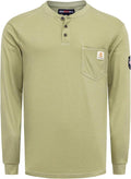 BOCOMAL Men's FR Henley Shirt Flame Resistant 5.5oz Cotton Long Sleeve Workwear UL NFPA2112 CAT2 Welding Tee