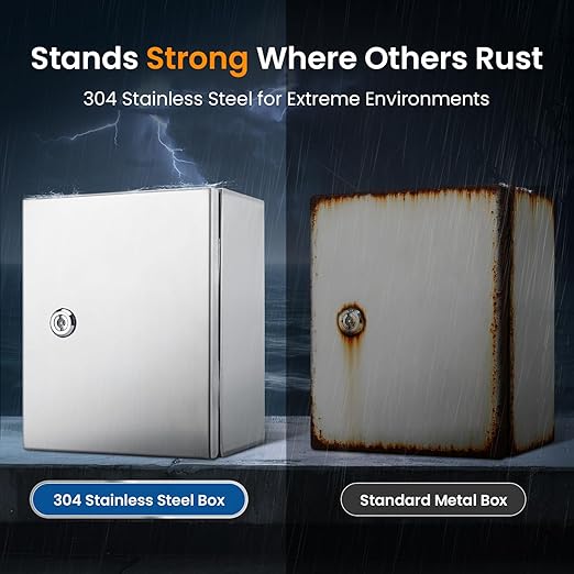 QILIPSU 304 Stainless Steel Electrical Box IP65 Waterproof Steel Project Enclosure Lockable Weatherproof Electric Junction Box for Indoor & Outdoor Use 14"x10"x6"