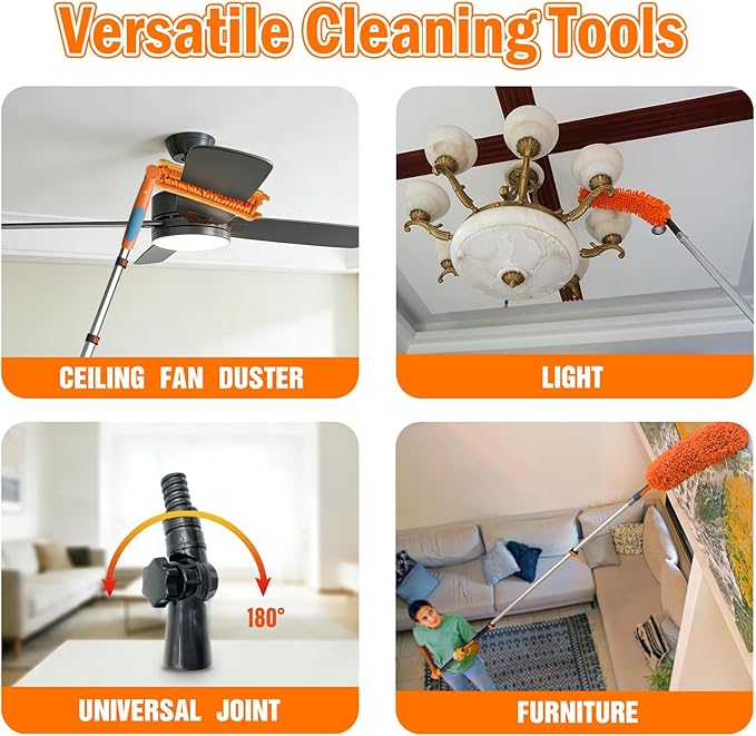 36FT Reach Ceiling Fan Cleaner Duster, Fan Blade Cleaner Kit with 7-30FT Extension Pole, Microfiber Duster & Replaceable Cleaning Cloth for Blades, Ceiling, Furniture