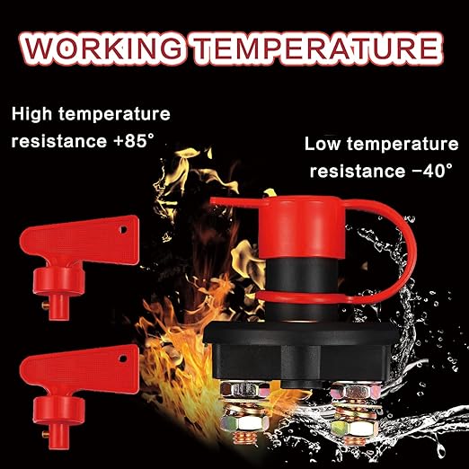 Battery Disconnect Switch, DC 12V 24V Battery Master Isolator Cut Off Power Kill Switch for Marine Car Boat RV ATV Auto Truck Vehicle, with 2 Waterproof Key, 4 Copper Ring Terminals