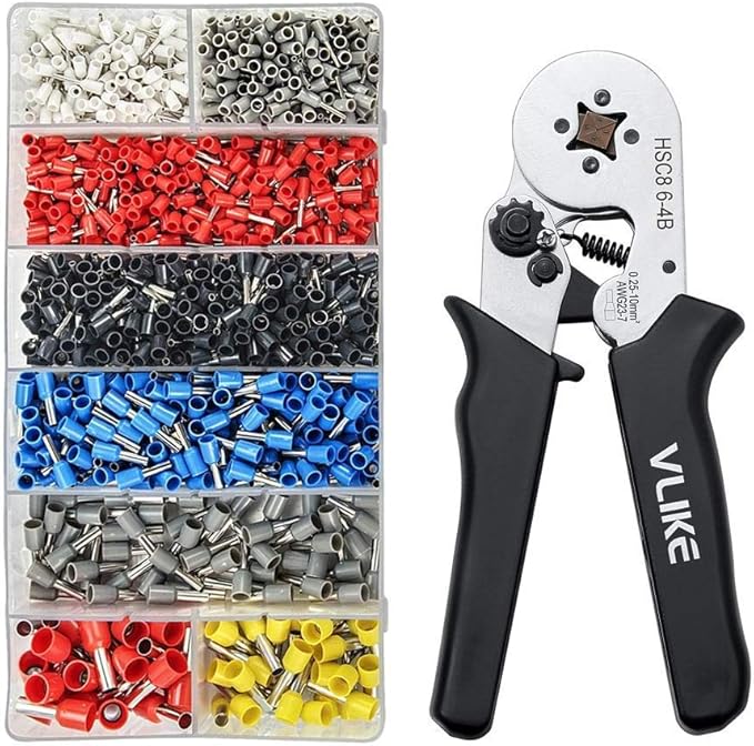 Ferrule Crimping Tool, VLIKE Wire Crimper Pliers with 1200 Terminal Ferrules Tinned Copper Ferrule Connector Sleeves for Stripper Wiring Projects