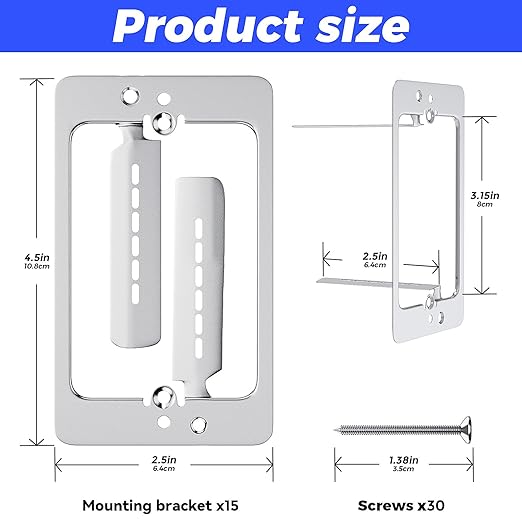 15Pcs Single Gang Low Voltage Mounting Bracket, Single-Gang Drywall Brackets, Low Voltage Mounting Bracket 1 Gang, Low Voltage Bracket Metal for Drywall Outlet Cable Pass Through Wall Plates