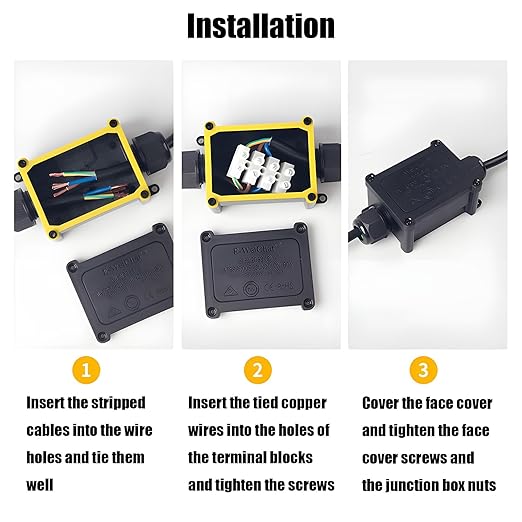 IP68 Waterproof Junction Box Outdoor, 2 Way Electrical Enclosure with Terminal Block, 2 Port Outdoor Cable Connector for Landscape/Garden/Holiday Lights (Halloween Christmas)
