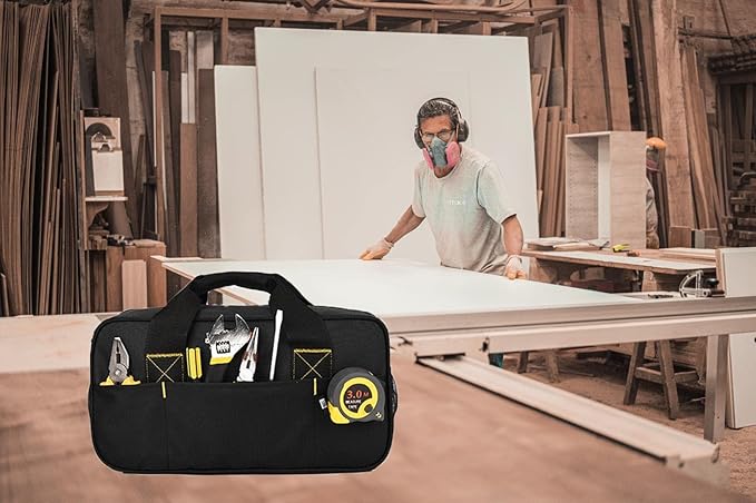 FASTECH Heavy Duty Tool Bag 14-Inch, Wide Mouth Tool Tote Bag, Waterproof Tool Organizer Bag, Electricians Repairman Tools Tote Bag (Black)
