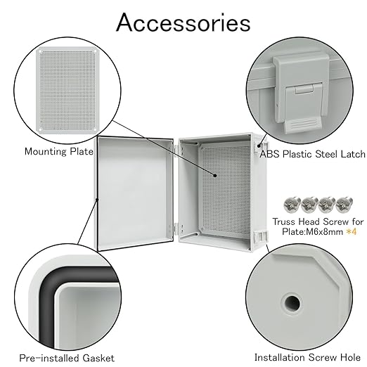 Junction Box IP65 Waterproof Electrical Box Outdoor ABS Plastic Project Box Hinged Shell Universal Enclosure Box with Mounting Plate, Wall Brackets, Cable Glands 15.7" x 11.8" x 7.1"