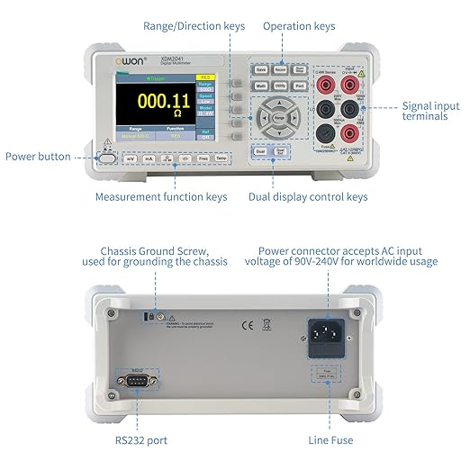 OWON XDM2041 Digital Multimeter with 3.7 inch (480x320) high Resolution LCD, 55000 Counts True RMS AC Voltage/Current Measurement,Support SCPI and Dual line Display Up to 65 Readings per Second