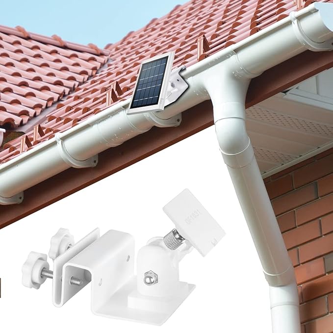 Gutter Mount for Ring Solar Panel, No-Drill Solar Panel Mount for Arlo, Eufy, Reolink for Maximum Sunlight Exposure (White, 1Pack)