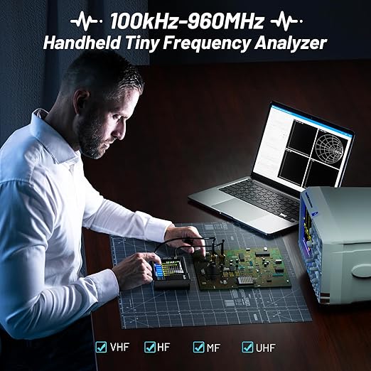 Portable TinySA Spectrum Analyzer, SEESII Upgraded V0.3.1 Tiny Frequency Analyzer with Antenna SMA Male to UHF Female Cables, 100kHz to 960MHz MF/HF/VHF UHF Input, 2.8'' Touchscreen Signal Generator