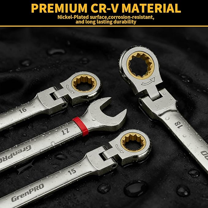 23PCS Flex-Head Ratcheting Wrench Set, Combination Ratchet Wrenches Set Metric and Standard & SAE with Organizer Box, 6-18mm & 1/4" to 3/4" with Color Ring, Nickel Plating Socket Mechanic Tool