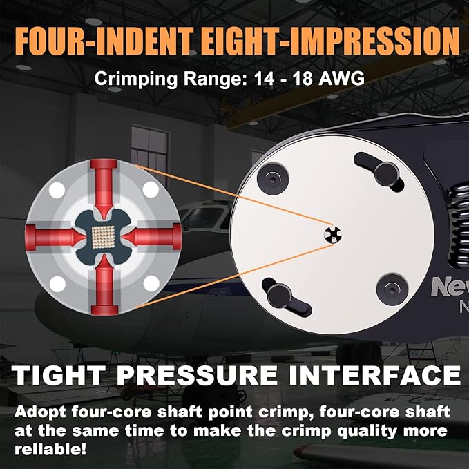 Newdeli Deutsch Crimp Tool Size 16 Deutsch Connector Tool 4 Way Indent 8 Impression Type Closed Barrel Crimper 14 16 18 AWG Solid Barrel Contact & Circular Connector Contacts Pin Crimping Tool