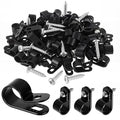 100 Pcs 1/2 Inch Rope Light Clips P-Style Cable Clips Black Mounting Plastic Cable Plastic Clamps Compatible with Stainless Steel Screw for Wire Cord Management Reinforced & Thickened Design