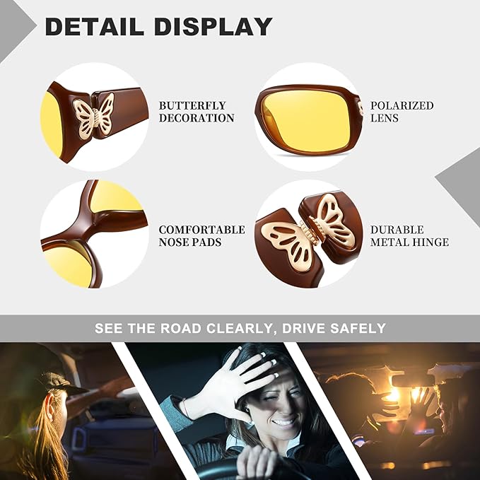 HAOLOTA Night Vision Driving Glasses Women Anti Glare Polarized, Wrap Around Nighttime Safety Glasses UV Protection