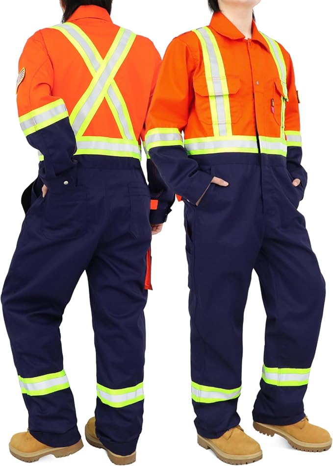 BOCOMAL FR Coveralls Men High Visibility 7.5oz Cotton Twill Flame Resistant Fire Retardant Work Coverall NFPA2112 HRC2