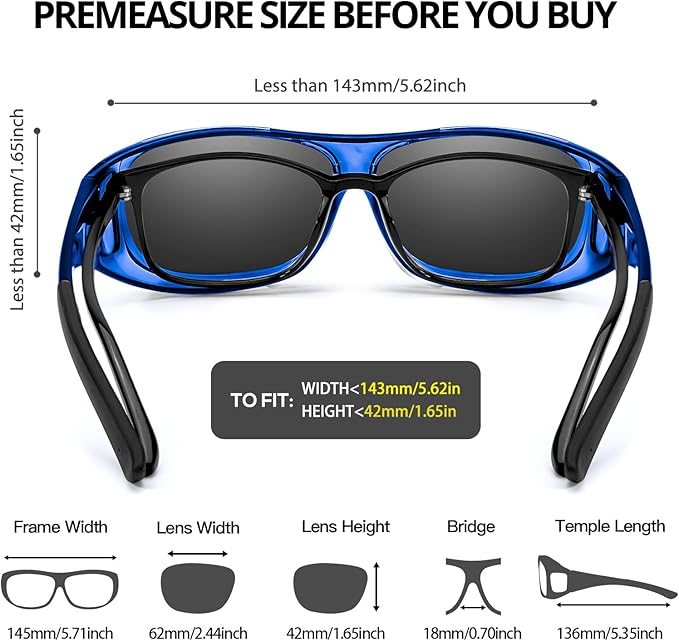 Myiaur Fit Over Glasses Sunglasses for Men Women， Polarized UV400 Protection, Anti-Glare for Driving & Outdoor Activities