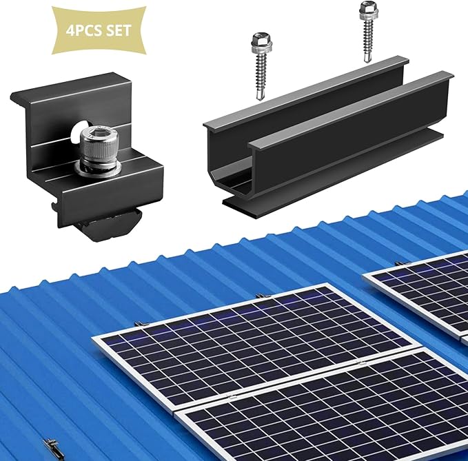 Anbte Solar Panel Mounting Kit for Single Panel, 4 Pcs 4.72in Mounting Rail & End Clamps, Solar Panel Mounting Brackets for RV Roof, Metal Roof, Tin Roof, Corrugated Roof, Sheet Roof, Black