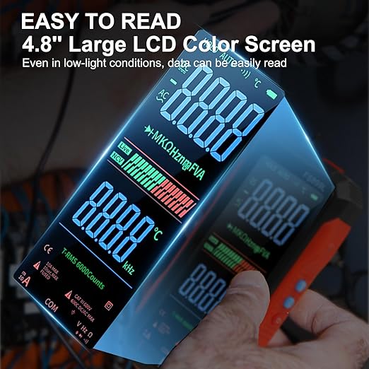 FS899L Digital Multimeter with Color Screen, USB C Rechargeable Electrical Testing, 6000 Counts True RMS AC/DC Voltage Tester, NCV, Capacitance, Non Voltage Detector for Car, Home(FS899L)
