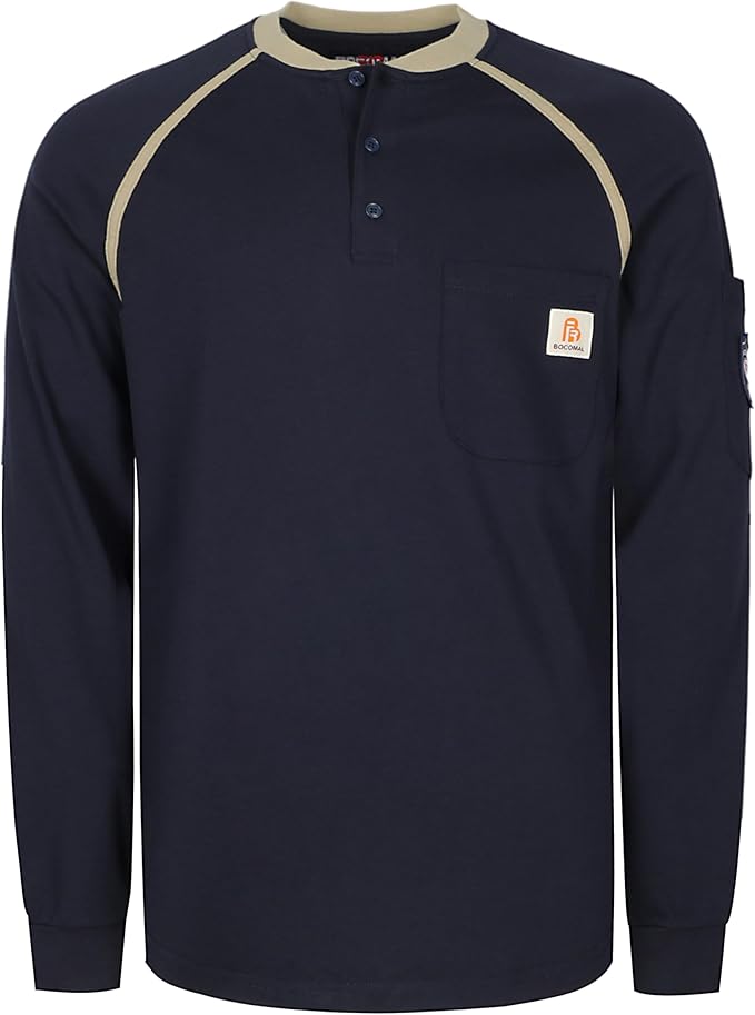BOCOMAL FR Shirts 5.5oz Light Weight Henley and Short Sleeve Flame Resistant/Fire Retardant Clothing Shirt