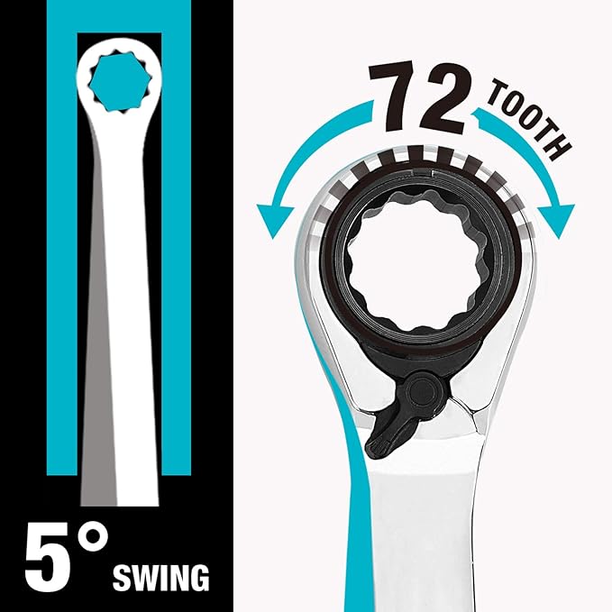 DURATECH Reversible Ratcheting Combination Wrench Set, Metric, 9-Piece, Open end Spanner with Rolling Pouch, 8 mm to 19 mm, 12 Point, CR-V Steel