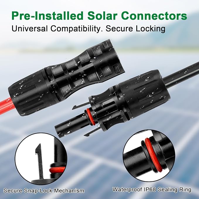 Solar Extension Cable 8AWG 5FT 2-Pack (Red + Black), PV Wire with Male/Female Solar Connectors, Weatherproof Solar Panel Wire for RV, Boat, Inverter, Off-Grid Systems