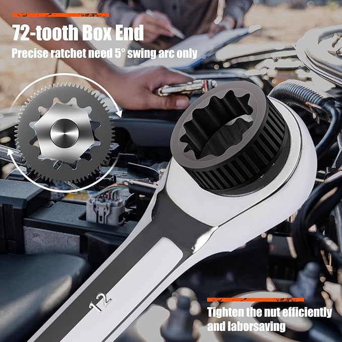 Egofine 11/32 inch Ratcheting Combination Wrench SAE, Industrial Grade Gear Spanner with 12-Point Design, 72-Tooth Ratchet, Chrome Vanadium Steel