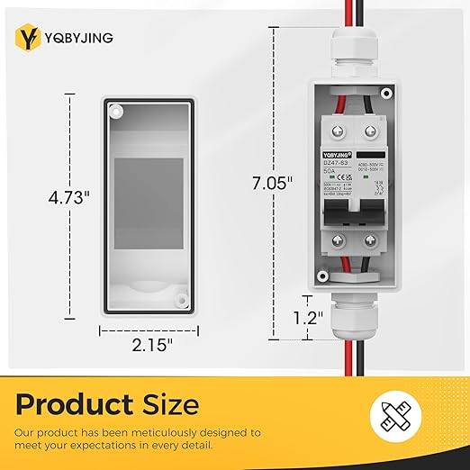 Solar Panel Disconnect Switch 50 Amp DC AC Miniature Circuit Breaker 500V 2 Poles with PV Connector and IP65 Waterproof UV-Proof Box for Outdoor Solar PV Homes Battery