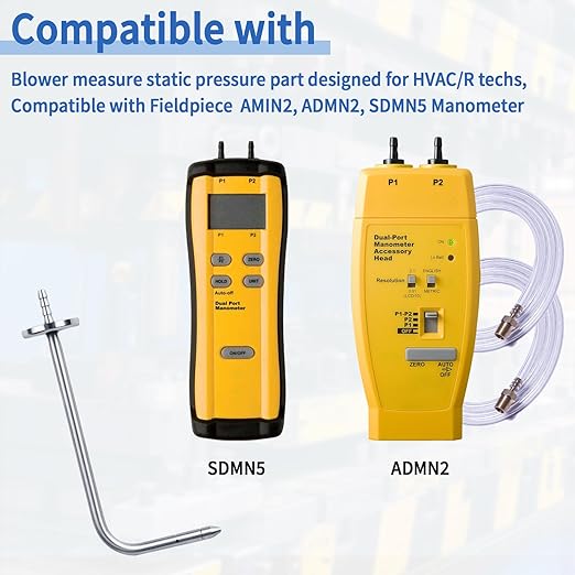 Static Pressure Probes HVAC Fits for Fieldpiece Manometer AMIN2, ADMN2, SDMN5, Pitot Static Tube with Magnetic Flange(2 Pack)