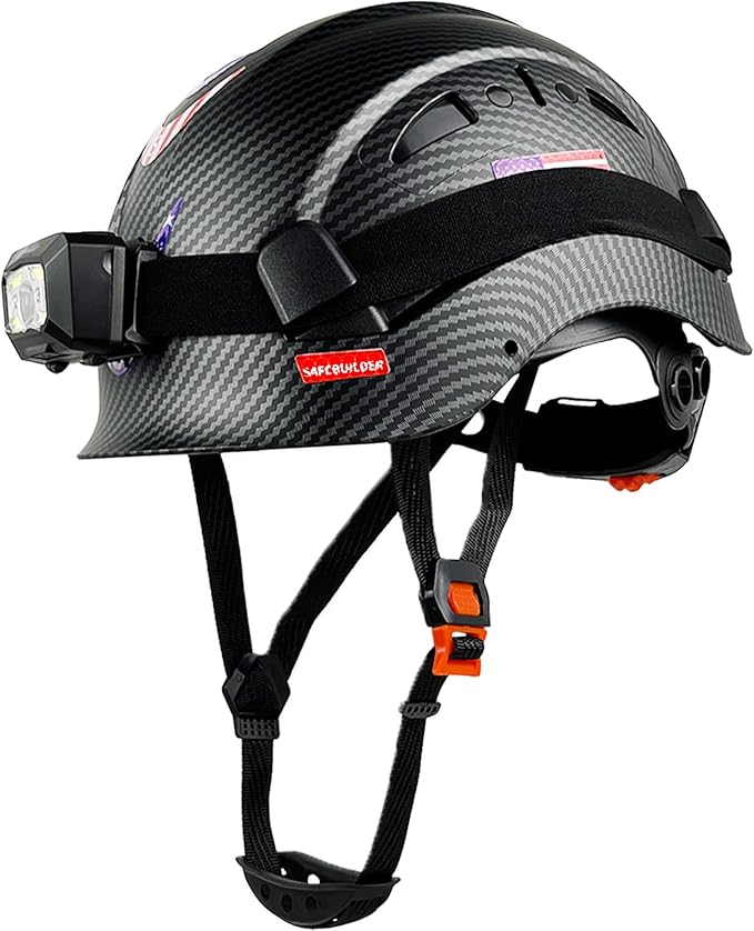 Construction Safety Helmet with Headlight Hard Hat Headlamp Adjustable Ventilation Hardhats Work Head Protection Certified ANSI/ISEA Z89.1