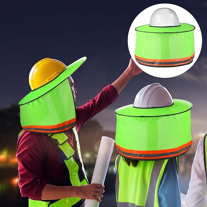 SATINIOR 2 Pcs Sun Hard Hat Neck Protection High Visibility Full Brim Mesh Sun Protection and Neck Gaiter Bandana Face Scarf for Construction Helmet Hard Hat Accessories, Reflective(Green)