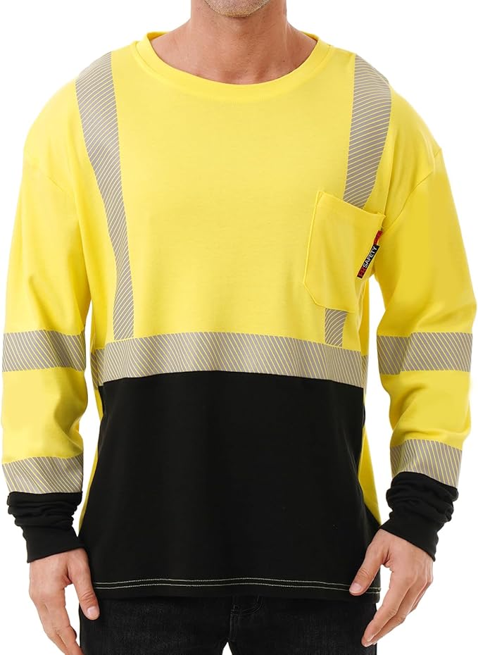 FR Shirts for Men 6 oz Hi Vis Fire Resistant Flame Resistant Long Sleeve Shirts High Visibility Cotton Welding Shirt CAT2