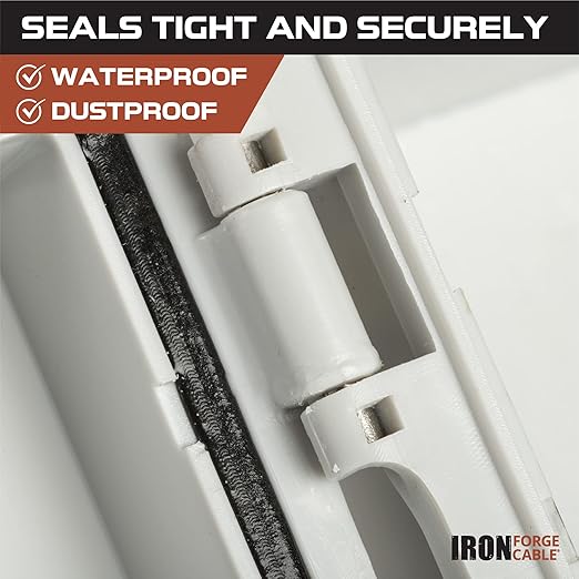 Iron Forge Cable Waterproof Junction Box - Outdoor Enclosure with Accessories, Weatherproof Hinged Light Gray Panel Cover, IP65 6"x 6"x 3.6"Inch