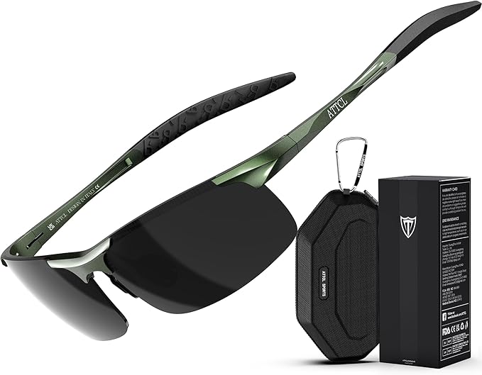 ATTCL Polarized Sunglasses Men Sports: UV Protection Anti Glare Wrap Around Lightweight Metal Driving Fishing Golf Running