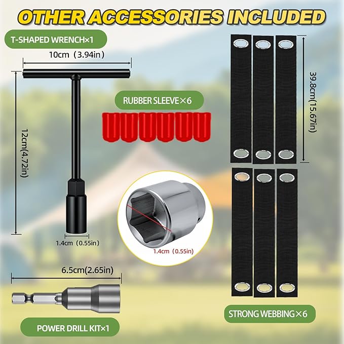 Ground Anchors Screw in, 6 Pack Spiral Trampoline Anchors with Nut and Tool Swing Set Anchors Tent Stakes High Wind Heavy Duty Earth Anchors for Sheds Canopies Carports Mobile Home