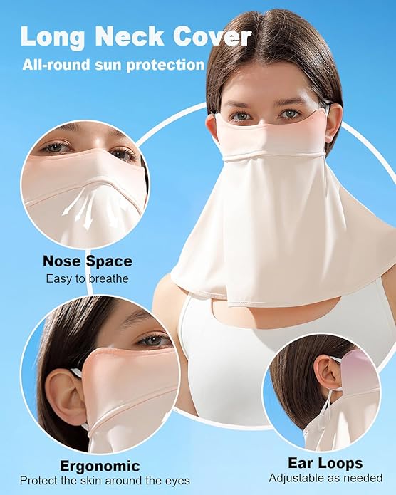 UPF 50+ Unisex Breathable Cooling Face Cover Sun UV Protection Earloop Neck Gaiter Scarf for Summer Outdoor Activities