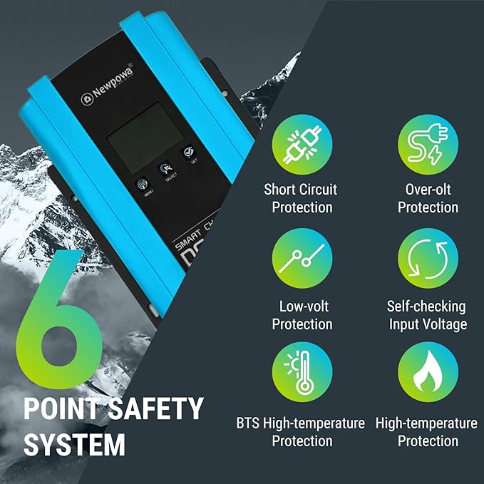 Newpowa 12V 50A On-Board DC to DC Battery Charger with MPPT - Safe and Compatible with AGM, Gel, Flooded and Lithium Batteries, Multi-Stage Charging, Works with Solar Panels and Alternators