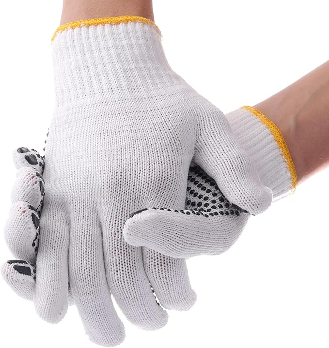 12Pairs Grip Safety Work Gloves Anti-slip Dots Bulk Gloves Moist Cotton Knit Gloves for Garage Warehouse Construction
