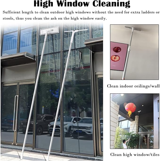 Extendable Window Cleaner Tool for Solar Panel, Outdoor Window Washing Kit 4.6 10.5 16.5 23 30 33 Ft Length, Window Squeegee with Extension Pole for Hard to Reach Outside(1PC,L 33FT/10M)