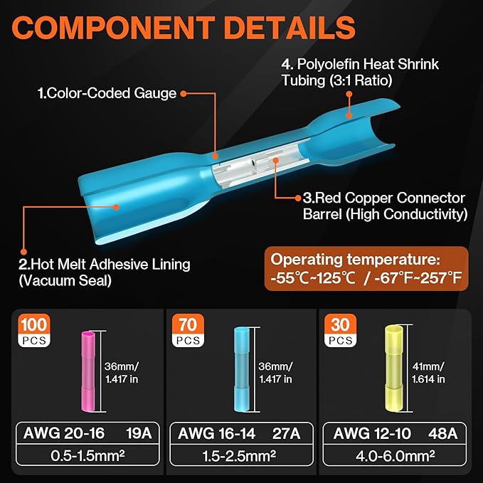 Preciva Wire Crimping Tool for Heat Shrink Connectors Kit, with 200PCS 22-10 AWG Heat Shrink Connectors,Ratcheting Crimper for Electrical, Automotive, Marine & Wiring Repairs