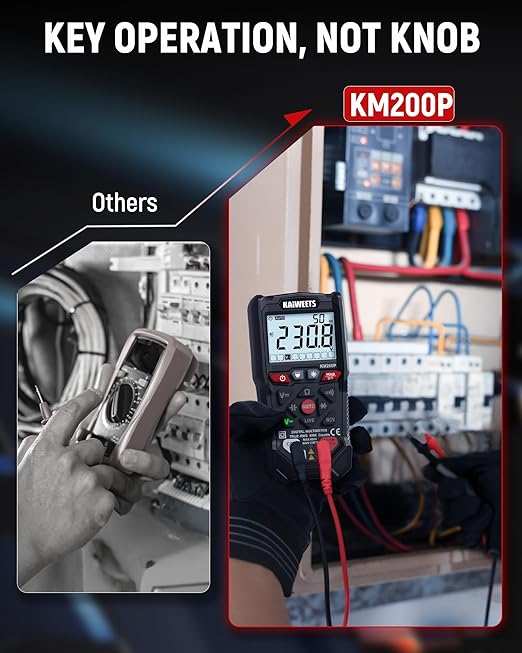 KAIWEETS KM200P Digital Multimeter, All Button Operation, TRMS Auto Ranging, 4000 Counts, NCV, Voltmeter Ohmmeter, Fast & Accurate Measure AC/DC Voltage, Resistance, Continuity, Capacitance