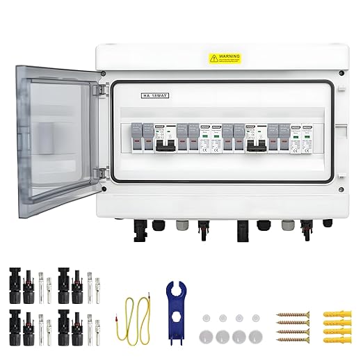 4 in 2 Out Solar Combiner Box,PV Combiner Box with 20A PV Fuse,DC 40A Circuit Breaker and Surge Protector,IP65 Solar Disconnect Switch Box for Indoor Outdoor Solar Panel System (4 in 2 Out 20A 500V)