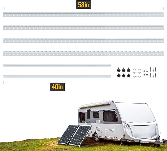 BougeRV 58in Adjustable Solar Panel Tilt Mount Brackets with Foldable Tilt Legs, Mounting Support for 180-400W Solar Panels on Roof, RV, Boat, and Off-Grid