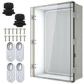 MAKERELE Extra Large Electrical Box Plastic IP67 Electronics Clear Waterproof Boxes for Outdoors Case with 2 NPT 1”Glands and Wall Bracket Hinged Cover Outdoor Enclosure Box(23.6"*15.7"*8.7")