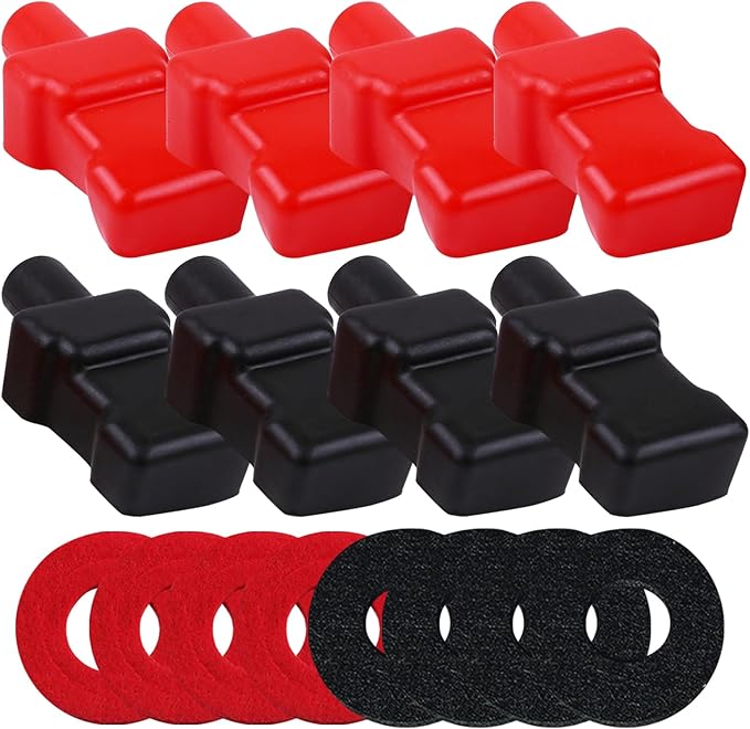 Ampper Top Post Flexible Battery Terminal Cover, Battery Terminal Clamp Insulator Protector W/Washers for Car, Vehicle, RV and Boat (Medium, 4 Sets)
