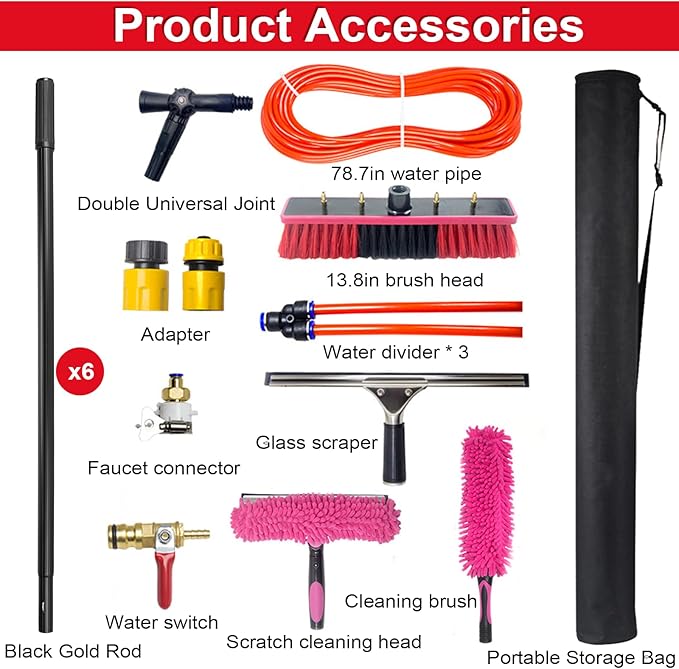 Water Fed Pole Kit Adjustable Solar Panel Cleaning Kit Cleaner Tool for Window Glass Roof Outdoor Glass Brush Window Washing Equipment (20FT)