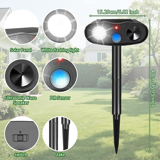 4Pack Solar Ultrasonic Cat Repellent Outdoor Bear Repellent Devices, Solar Animal Repeller Motion Detection Cat Squirrel Dog Repellent Goose Deterrent with LED Flash Lights for Yard (Black)