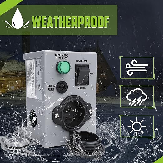 TIPHOPE Manual Generator Transfer Switch with Circuit Breaker,125V 15 Amp NEMA 5-15P Pre Wired Power Transfer Switch Weatherproof Generator Inlet Box for Generator Outdoor Indoor Use-1 Year Waranty