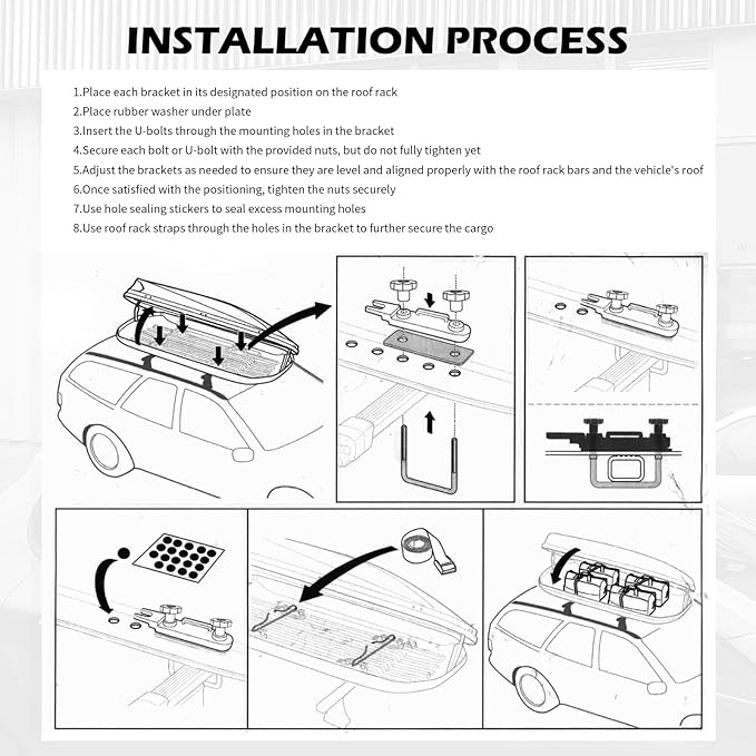4PCS U-Bolt Roof Rack Mounting Brackets,Durable Roof Rack Clamps Kit with Straps & Nuts Provide Firm Fixation for Roofs Box,Professional Car Accessories Roofs Racks Brackets