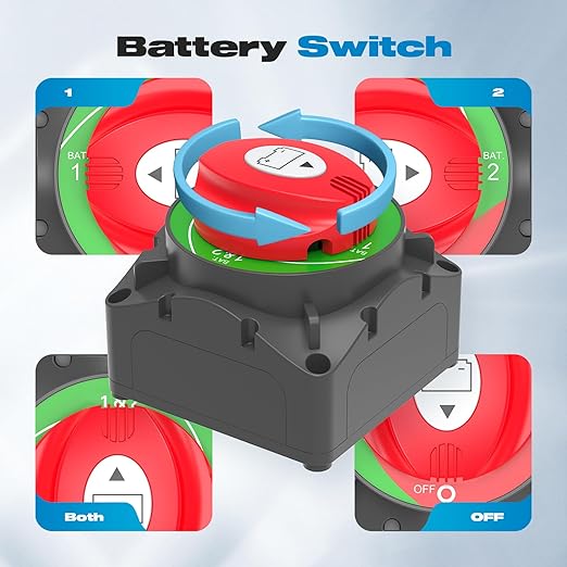 1-2-Both-Off High Current Battery Disconnect Switch 600A 12-48V Master Cut Disconnect Switch Isolator for Truck Car Vehicle RV Marine Boat