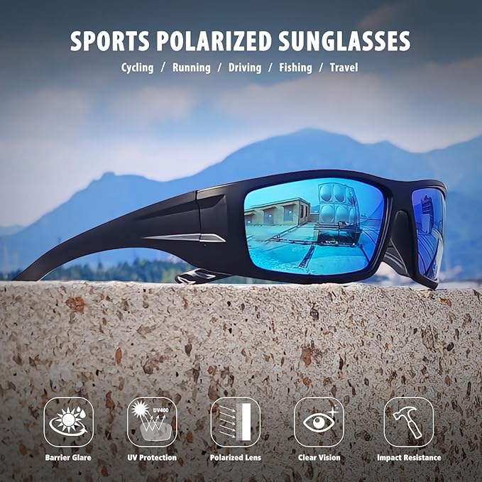 Polarized Sports Sunglasses for Men Women Unbreakable Frame Cycling Fishing Wrap Around Sunglasses UV400 Protection
